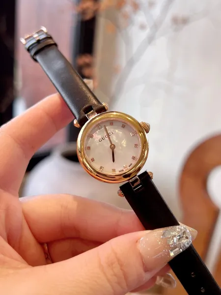 Gucci G-Timeless Mini Mother-of-Pearl Dial Black Leather Watch Watches - 31