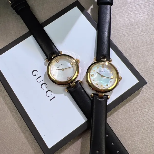 Gucci G-Timeless Mini Mother-of-Pearl Dial Black Leather Watch Watches - 12