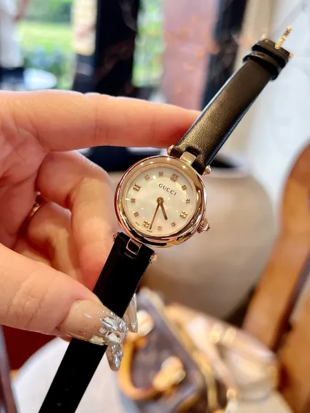 Gucci G-Timeless Mini Mother-of-Pearl Dial Black Leather Watch Watches - 40
