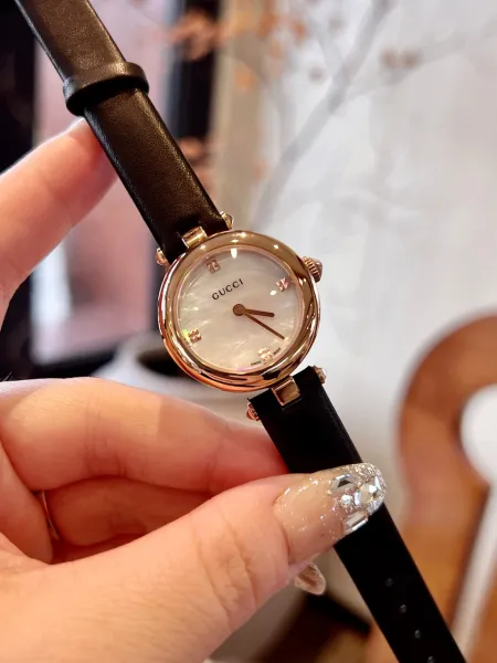Gucci G-Timeless Mini Mother-of-Pearl Dial Black Leather Watch Watches - 33