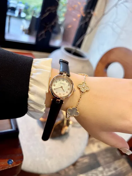 Gucci G-Timeless Mini Mother-of-Pearl Dial Black Leather Watch Watches - 51
