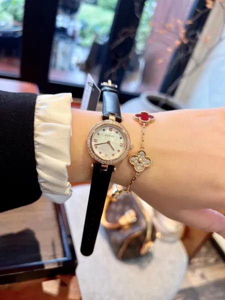 Gucci G-Timeless Mini Mother-of-Pearl Dial Black Leather Watch Watches - 45