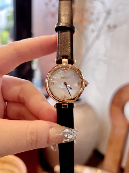 Gucci G-Timeless Mini Mother-of-Pearl Dial Black Leather Watch Watches - 35