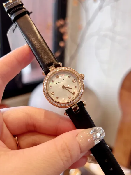 Gucci G-Timeless Mini Mother-of-Pearl Dial Black Leather Watch Watches - 29