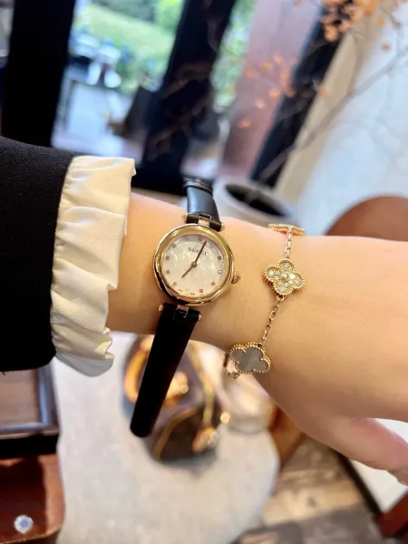 Gucci G-Timeless Mini Mother-of-Pearl Dial Black Leather Watch Watches - 49