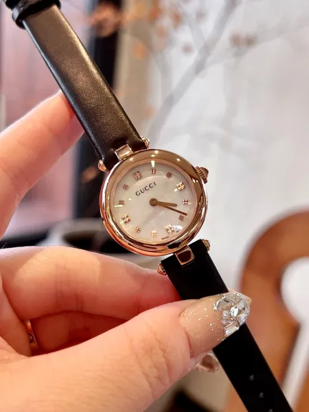 Gucci G-Timeless Mini Mother-of-Pearl Dial Black Leather Watch Watches - 32