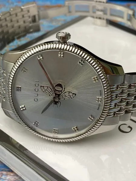 Gucci G-Timeless Bee Silver Dial Steel Watch Watches - 10