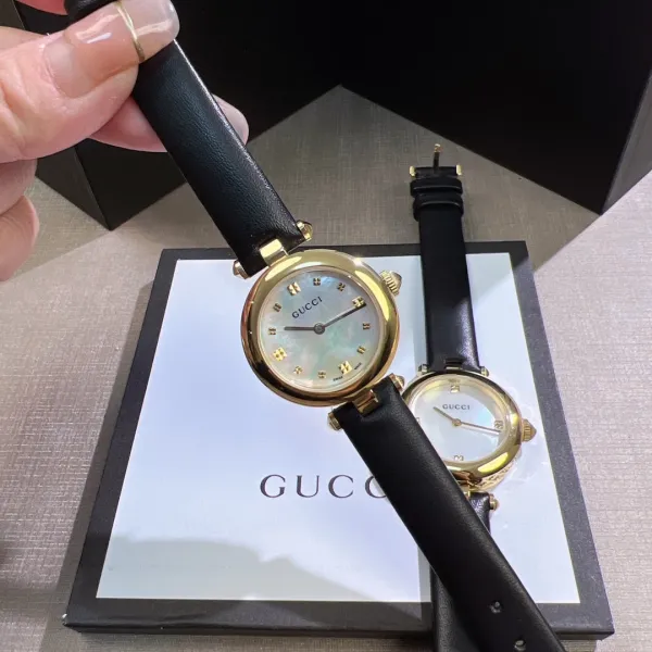 Gucci G-Timeless Mini Mother-of-Pearl Dial Black Leather Watch Watches - 11
