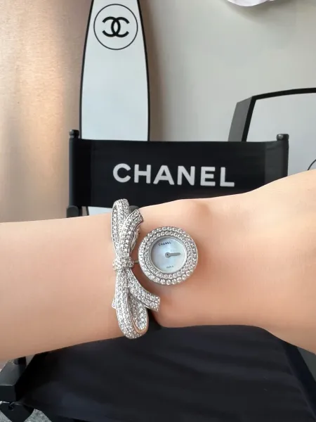 Chanel Premiere Bow Watch Black Dial Diamond-Encrusted Silver-Tone Watch Watches - 5
