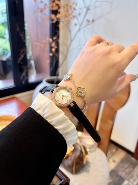 Gucci G-Timeless Mini Mother-of-Pearl Dial Black Leather Watch Watches - 46