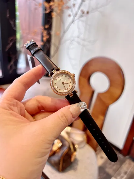 Gucci G-Timeless Mini Mother-of-Pearl Dial Black Leather Watch Watches - 41
