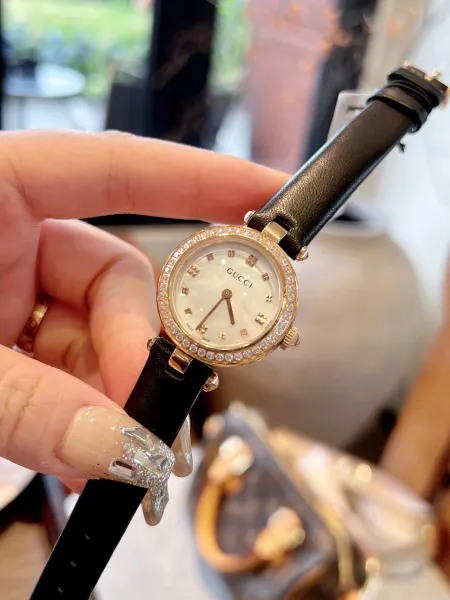 Gucci G-Timeless Mini Mother-of-Pearl Dial Black Leather Watch Watches - 38