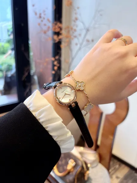 Gucci G-Timeless Mini Mother-of-Pearl Dial Black Leather Watch Watches - 52