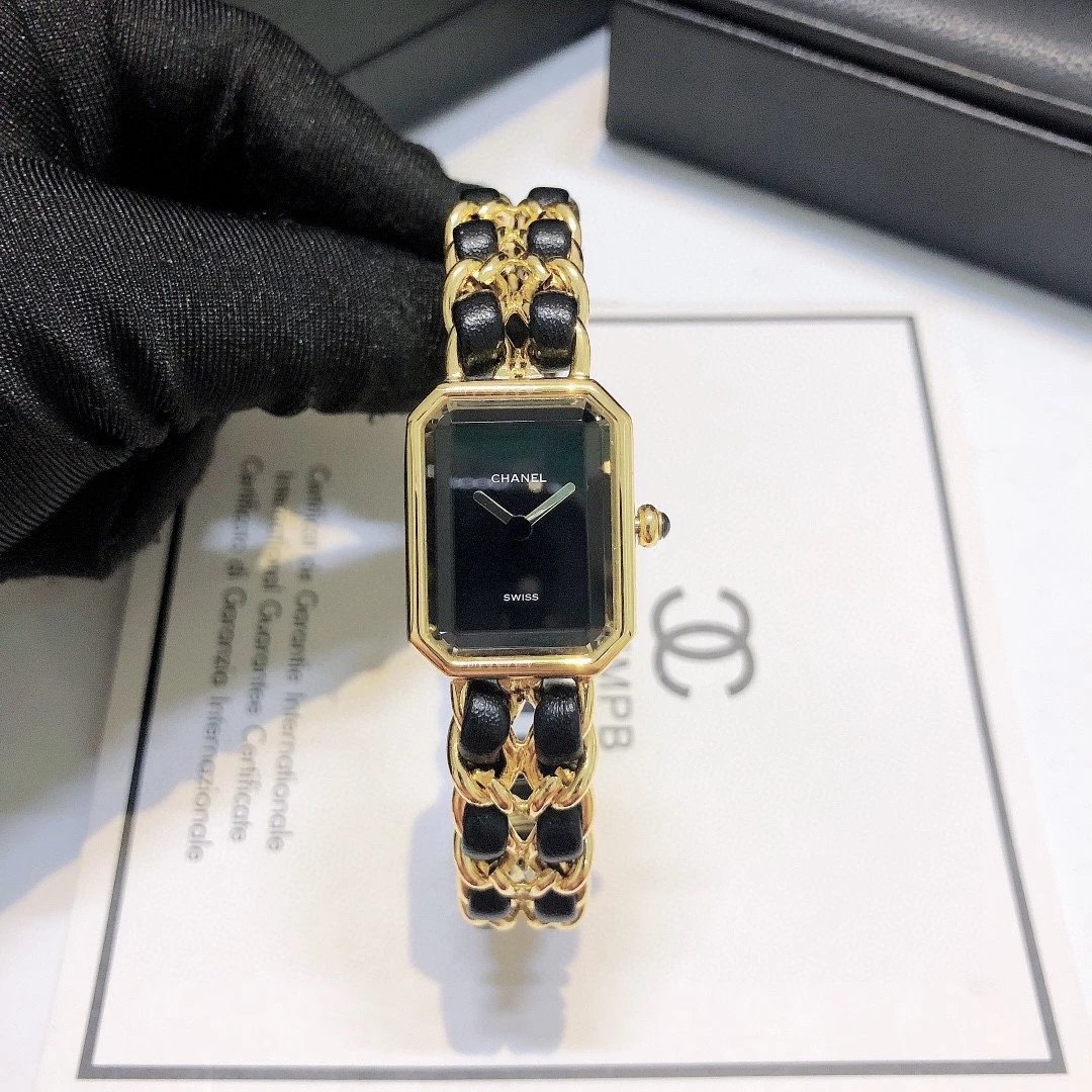 Chanel Rectangular Black Gold Bracelet Watch