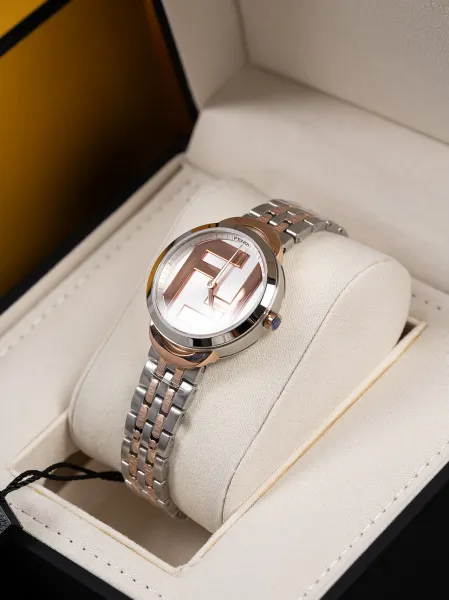 Fendi FF Logo Chronograph Rose Gold and Silver Watch Watches - 6