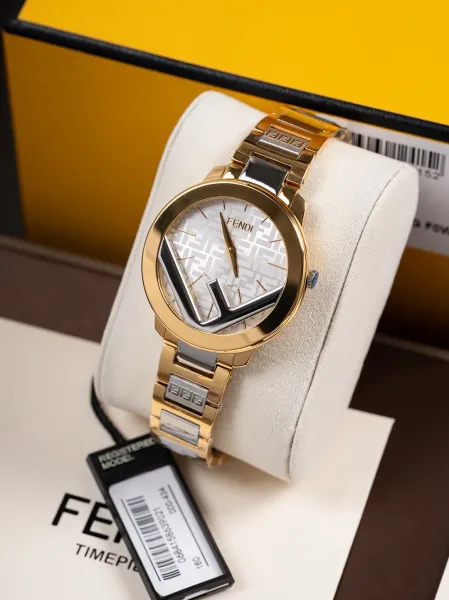 Fendi FF Logo Chronograph Rose Gold and Silver Watch Watches - 21