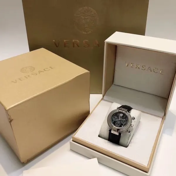 Versace Chronograph Red Dial with Diamond Bezel Leather Strap Watch Watches - 10