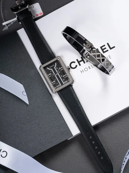 Chanel Mademoiselle Privé Watch Black and Gold Quartz Watch with Leather Strap Watches - 7