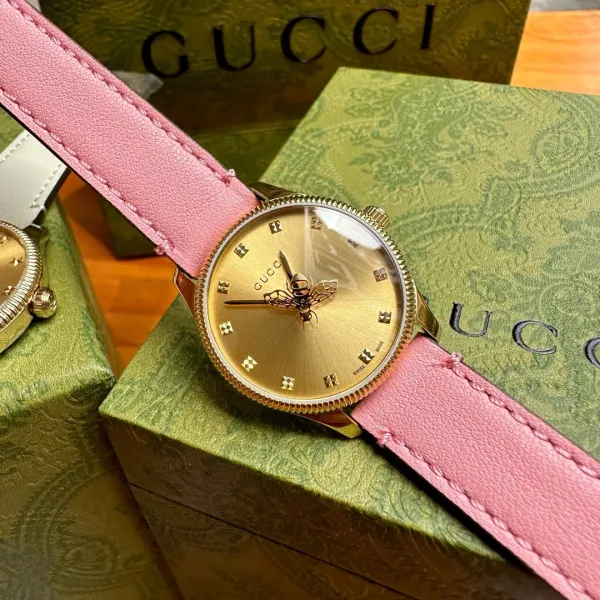 Gucci G-Timeless Bee Dial Gold-Tone Quartz Watch with Black Alligator Strap Watches - 25