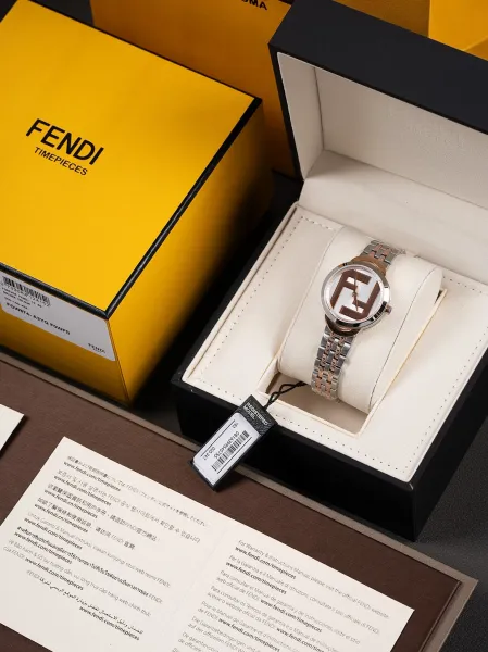 Fendi FF Logo Chronograph Rose Gold and Silver Watch Watches - 5