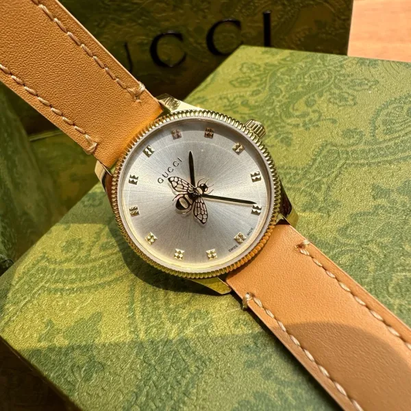 Gucci G-Timeless Bee Dial Gold-Tone Quartz Watch with Black Alligator Strap Watches - 15