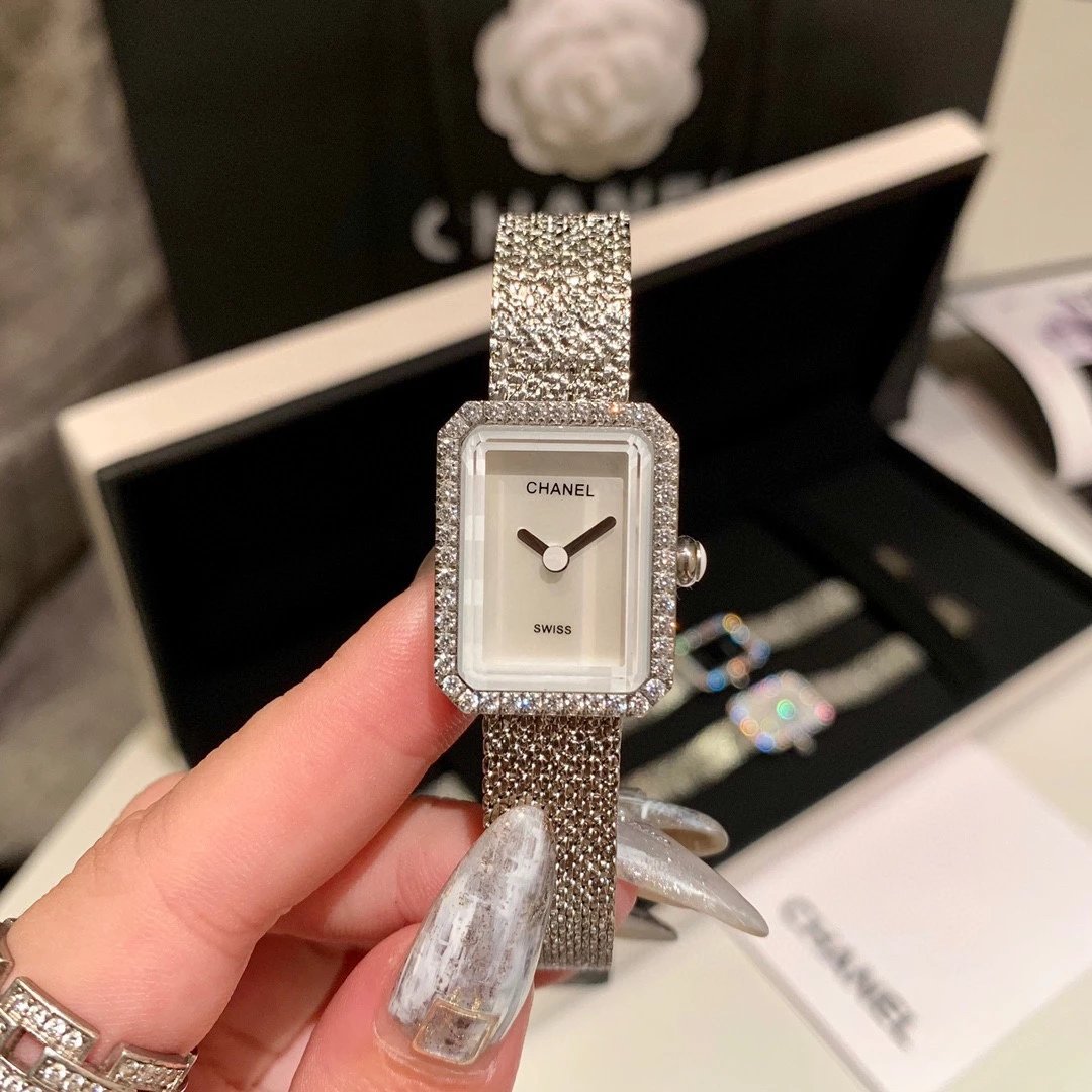 Chanel Rectangular Silver Diamond Watch