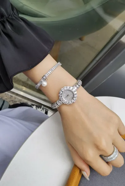 Cartier Love Bracelet and Paved Crystal Watch Rose Gold Women's Accessories Set Jewelry - 40