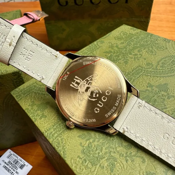 Gucci G-Timeless Bee Dial Gold-Tone Quartz Watch with Black Alligator Strap Watches - 28