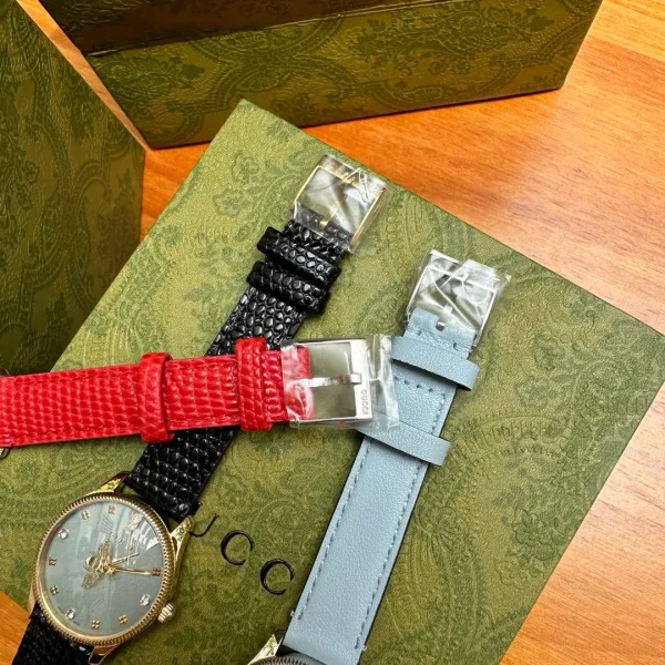 Gucci G-Timeless Bee Dial Gold-Tone Quartz Watch with Black Alligator Strap Watches - 11