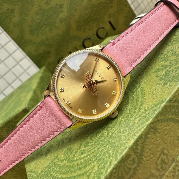 Gucci G-Timeless Bee Dial Gold-Tone Quartz Watch with Black Alligator Strap Watches - 26