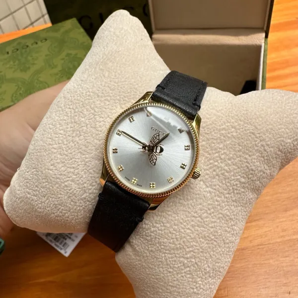 Gucci G-Timeless Bee Dial Gold-Tone Quartz Watch with Black Alligator Strap Watches - 34