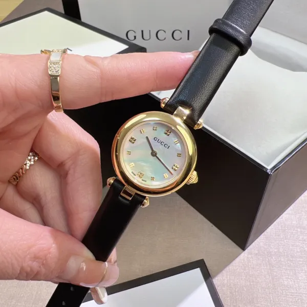 Gucci G-Timeless Mini Mother-of-Pearl Dial Black Leather Watch Watches - 13