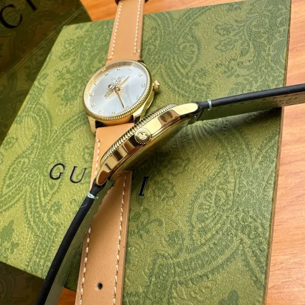 Gucci G-Timeless Bee Dial Gold-Tone Quartz Watch with Black Alligator Strap Watches - 20