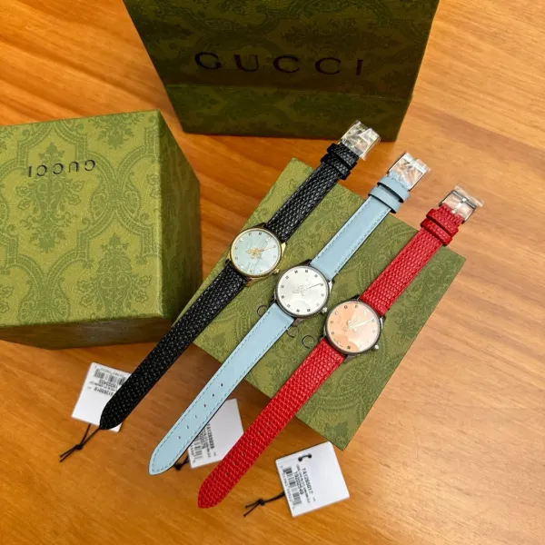 Gucci G-Timeless Bee Dial Gold-Tone Quartz Watch with Black Alligator Strap Watches - 3