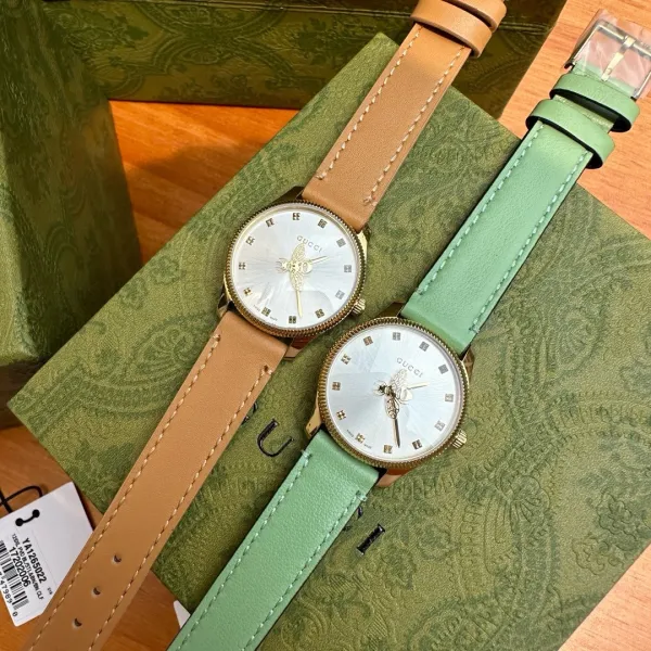 Gucci G-Timeless Bee Dial Gold-Tone Quartz Watch with Black Alligator Strap Watches - 13