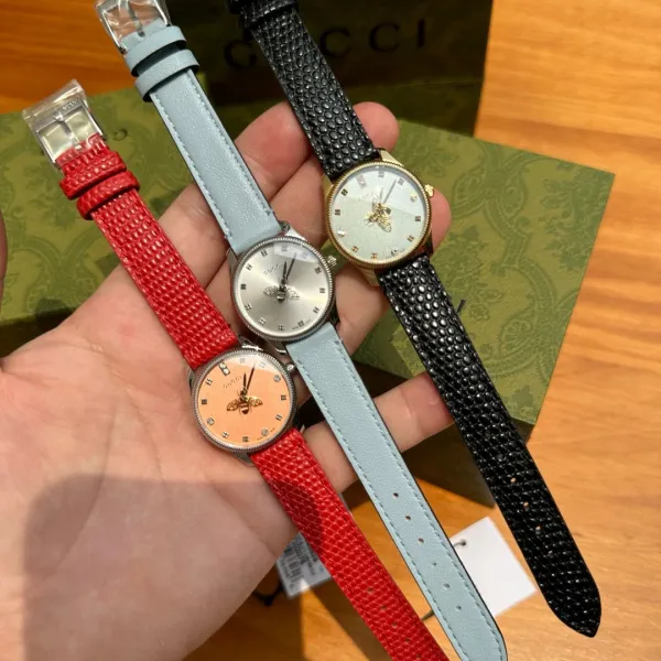 Gucci G-Timeless Bee Dial Gold-Tone Quartz Watch with Black Alligator Strap Watches - 4