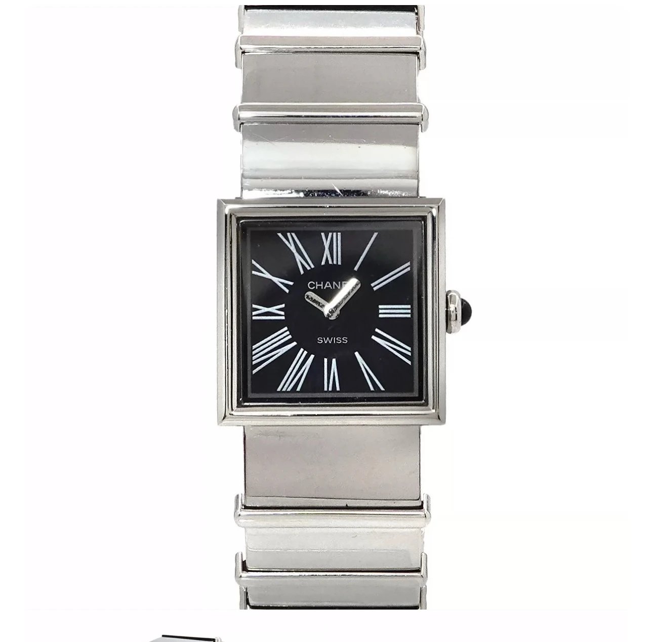 Chanel Rectangular Black Silver Watch