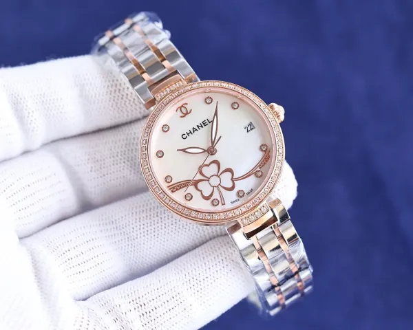 Chanel Mademoiselle Privé Camellia Pearl Dial Diamond Bezel Stainless Steel Watch Watches - 7