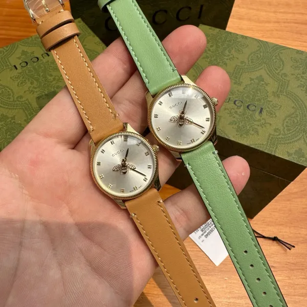 Gucci G-Timeless Bee Dial Gold-Tone Quartz Watch with Black Alligator Strap Watches - 14