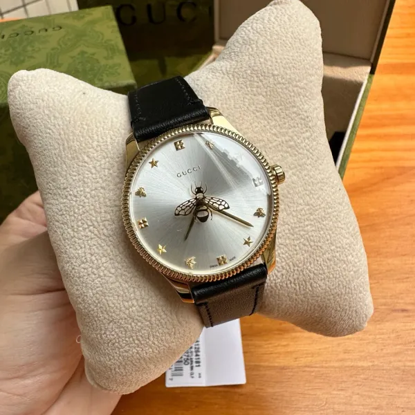 Gucci G-Timeless Bee Dial Gold-Tone Quartz Watch with Black Alligator Strap Watches - 33