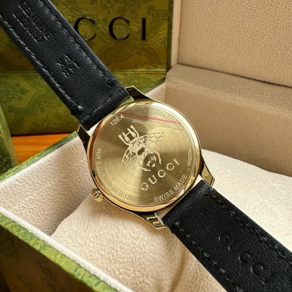 Gucci G-Timeless Bee Dial Gold-Tone Quartz Watch with Black Alligator Strap Watches - 37