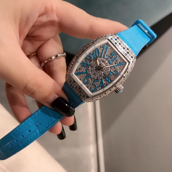 Franck Muller Vanguard Lady White All Diamonds Mechanical Watch Watches - 36