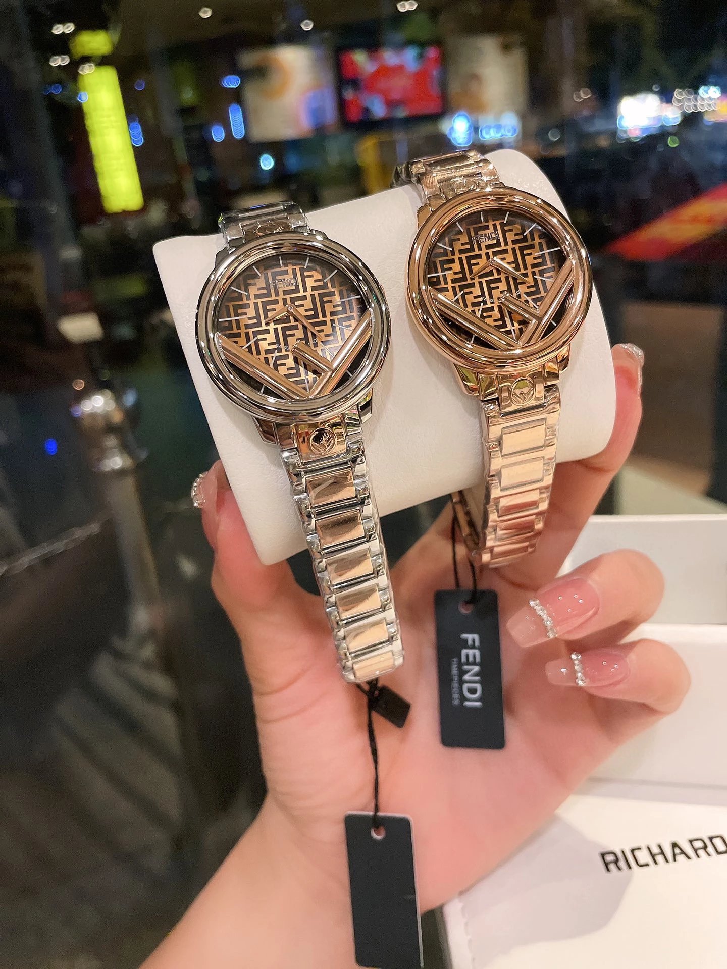 Fendi Timepieces FF Logo Dial Rose Gold and Silver Watch Watches - 20