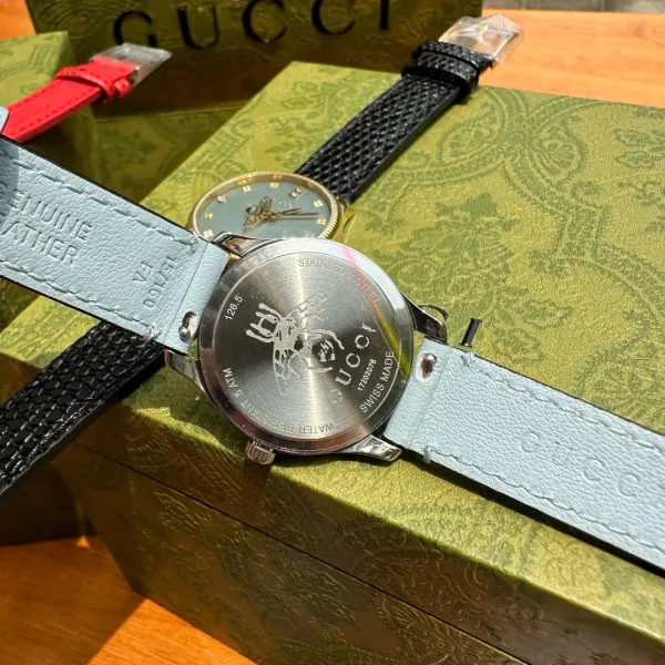 Gucci G-Timeless Bee Dial Gold-Tone Quartz Watch with Black Alligator Strap Watches - 10