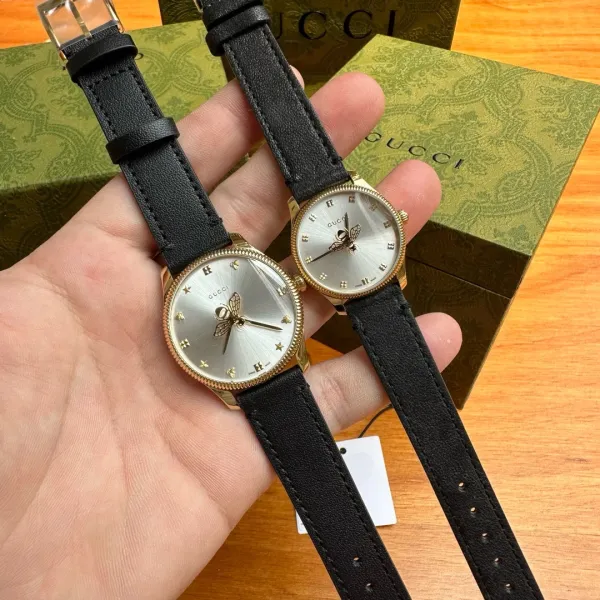 Gucci G-Timeless Bee Dial Gold-Tone Quartz Watch with Black Alligator Strap Watches - 32