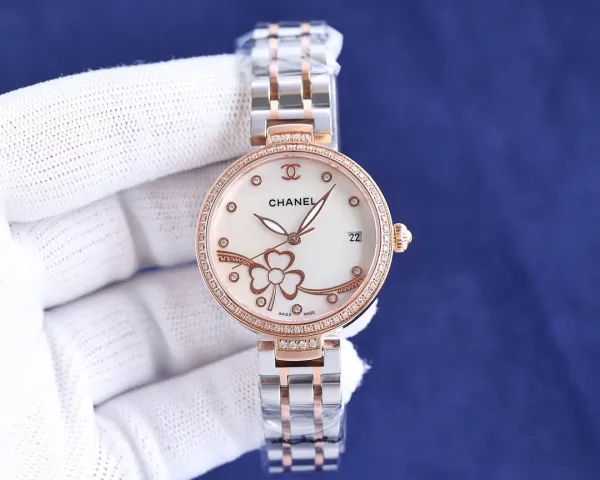 Chanel Mademoiselle Privé Camellia Pearl Dial Diamond Bezel Stainless Steel Watch Watches - 6
