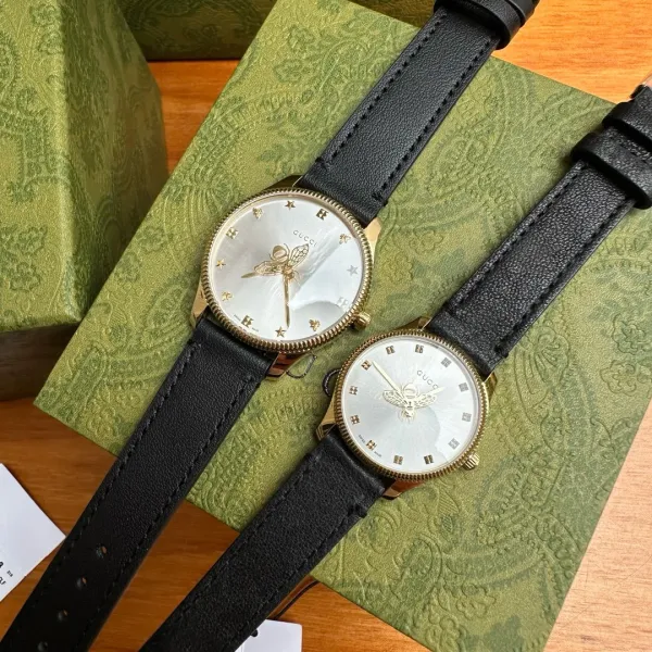 Gucci G-Timeless Bee Dial Gold-Tone Quartz Watch with Black Alligator Strap Watches - 31