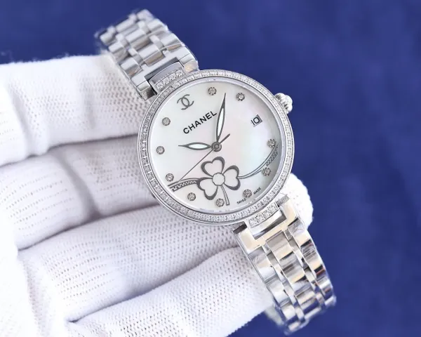 Chanel Mademoiselle Privé Camellia Pearl Dial Diamond Bezel Stainless Steel Watch Watches - 4