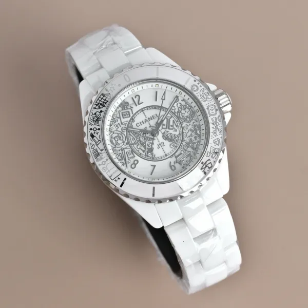 Chanel J12 Automatic White Ceramic Diamond Bezel Watch Watches - 39
