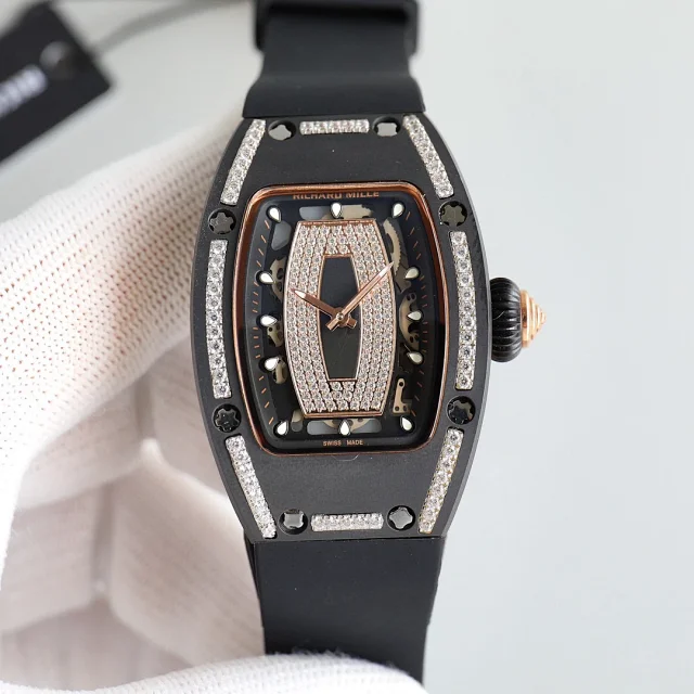 Richard Mille Watches Tonneau Crystal-Set Watch with Rubber Strap product detail image 3